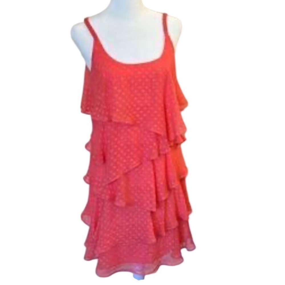 Signature by Robbie Bee Coral Tiered Ruffle Cocktail Dress Size 10 NEW
